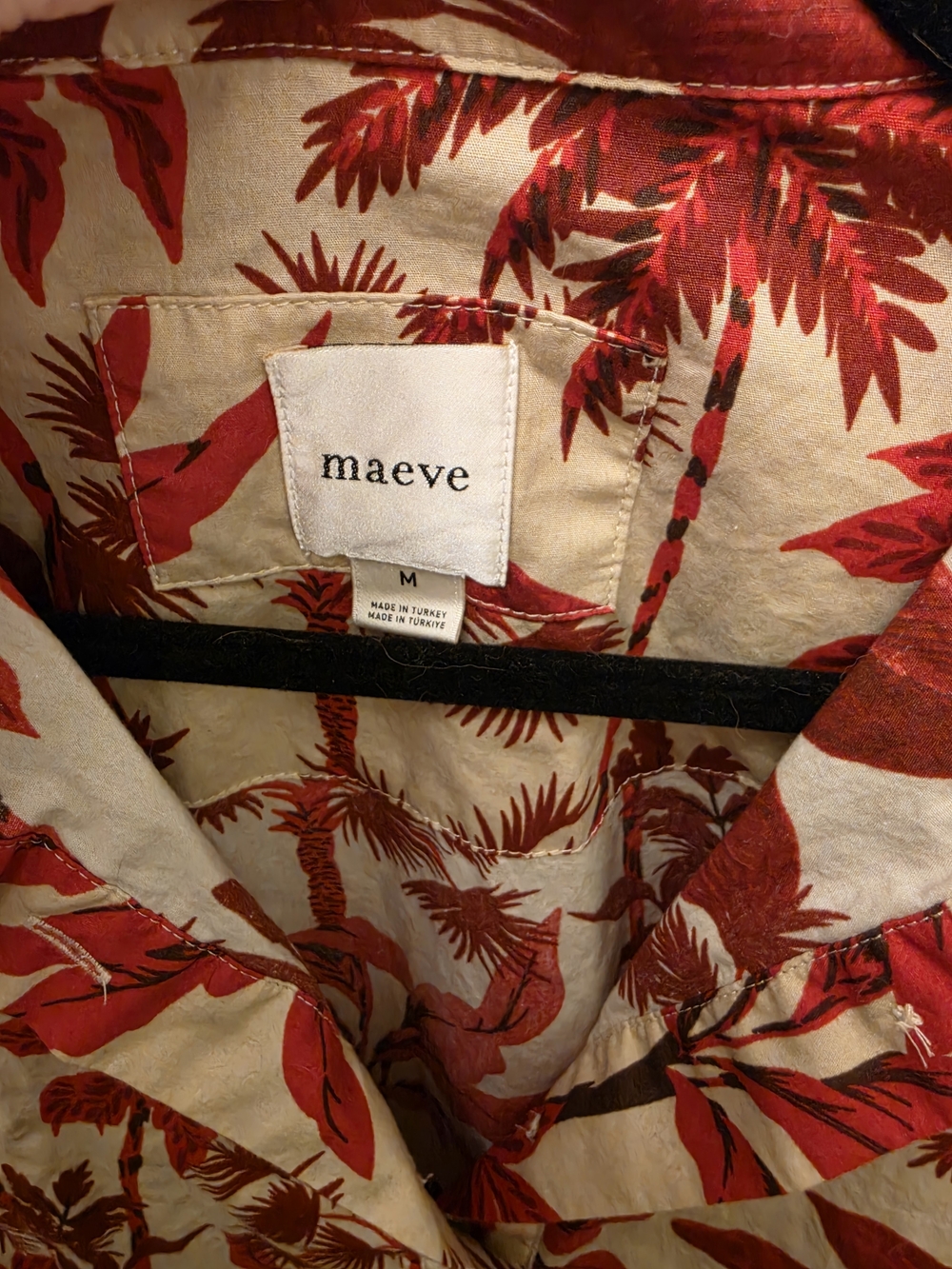 ANTHROPOLOGIE Maeve Cream and Red Tropical Button-Front Mini Bettina Dress, Sz M - Picture 2 of 2